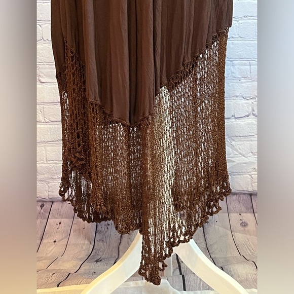 Boho hippie tie dye flowy feminine dress oversized crocheted bottom free size - Picture 3 of 16